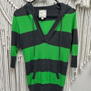 Pink Rose Hooded light weight sweater - Green & Black Stripes